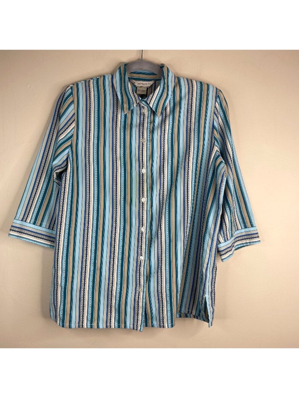 Vintage Top Womens 8 Retro Stripe Colorful Button Up Office Casual Layering Work